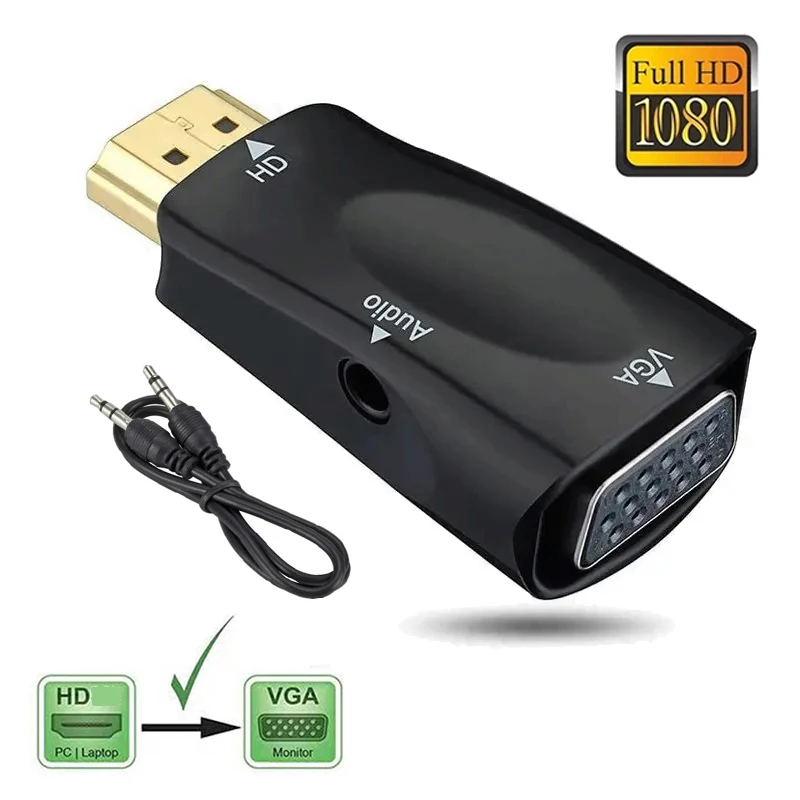 HDMI-compatible to VGA Adapter Converter 3.5mm Audio Cable Video Jack Full HD PC Laptops Xbox PS4 TV Box to Projector