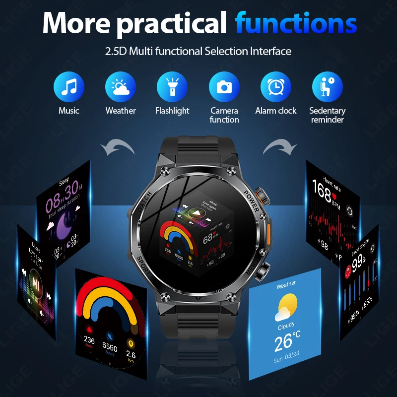 LIGE New Smart Watch Men 800mAh Ultra Long Battery Life Waterproof Outdoor Sport Watches Bluetooth Call Military Smartwatch 2025 6