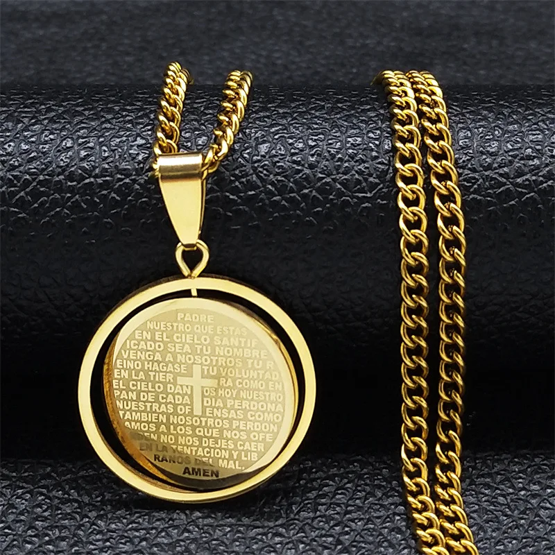 

Stainless Steel Lord's Prayer Charm Amen Scripture Amulet Pendant Gold Color Metal Bible Praying Necklace Wholesale 10pcs