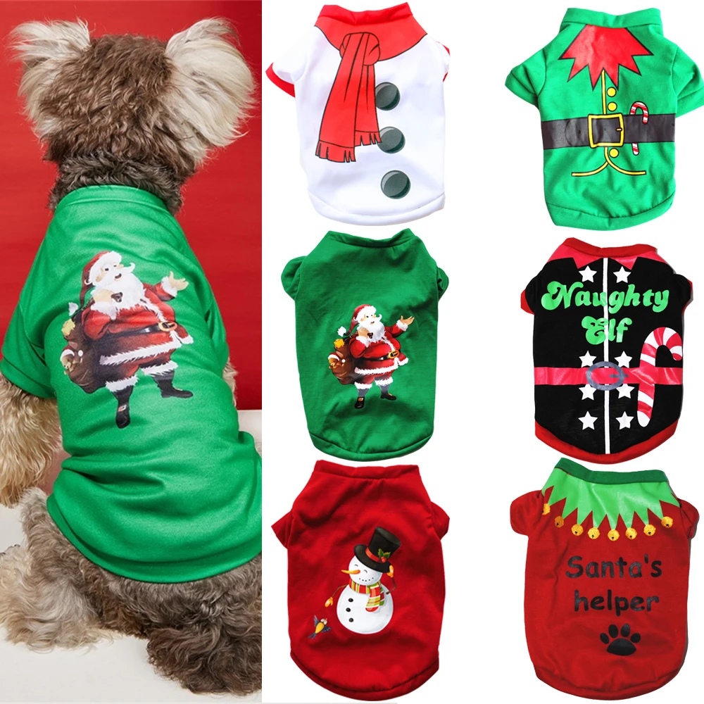 

Cute Christmas Dog Clothes Cats Puppy Kitten Chihuahua Outfit Xmas Printed Costumes New Year Pet Vest For Small Medium Dogs