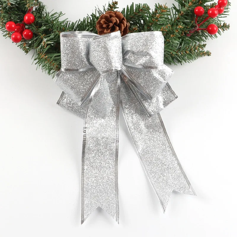 (2Pcs/bag)Size 17.6X25.2Cm Christmas Decoration Sparkling Powder Bow Christmas Tree Pendant Costume Matching