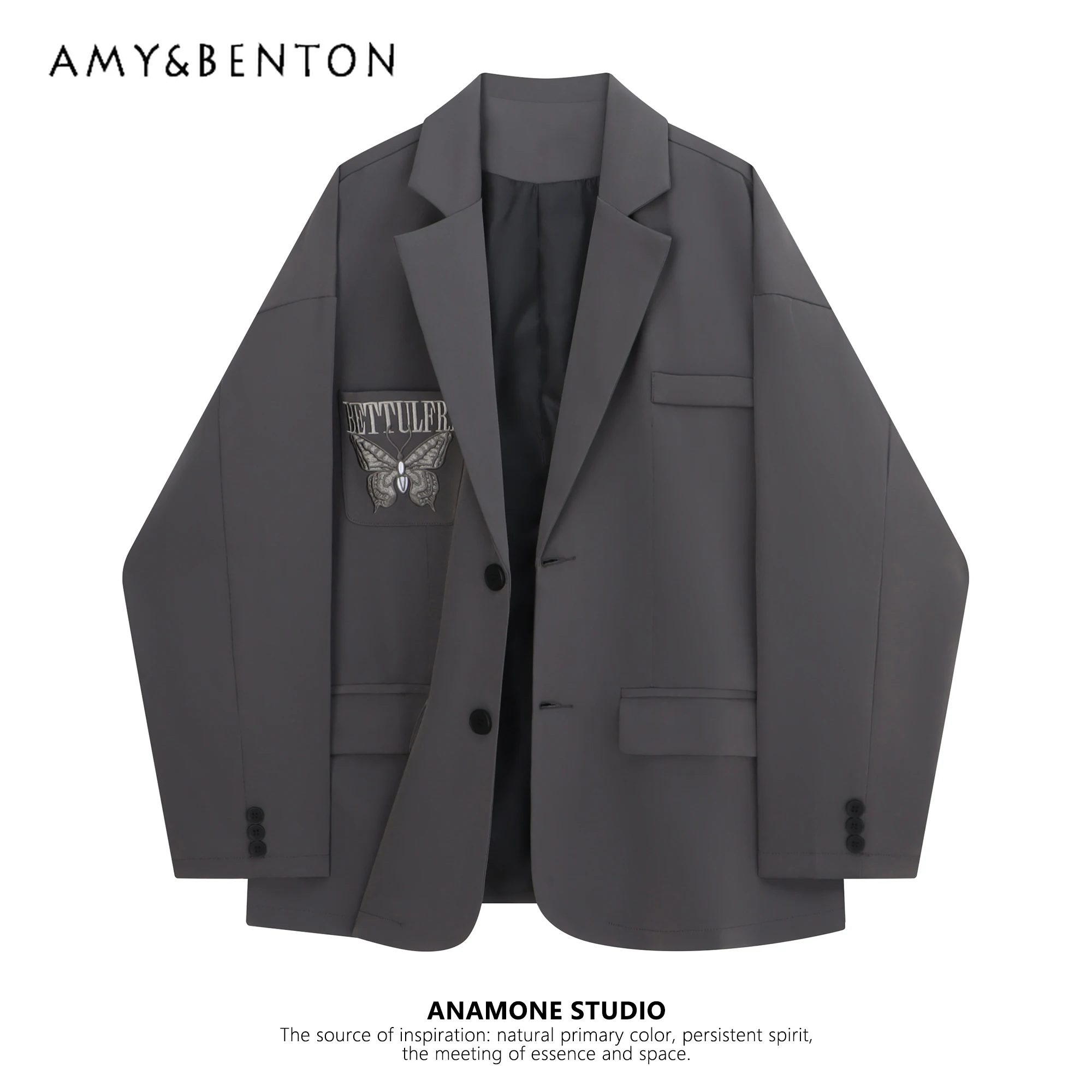 

High-End Gray Butterfly Embroidered Suit Collar Jacket Women Loose Casual Slim Winter Clothes Women All Match OL Jacket Female