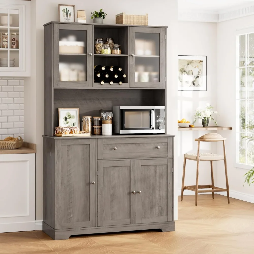 Kitchen Pantry Storage Cabinet, Buffet Cabinet with Hutch, Tall Kitchen Hutch Cabinet with Microwave Stand, Food Pantry