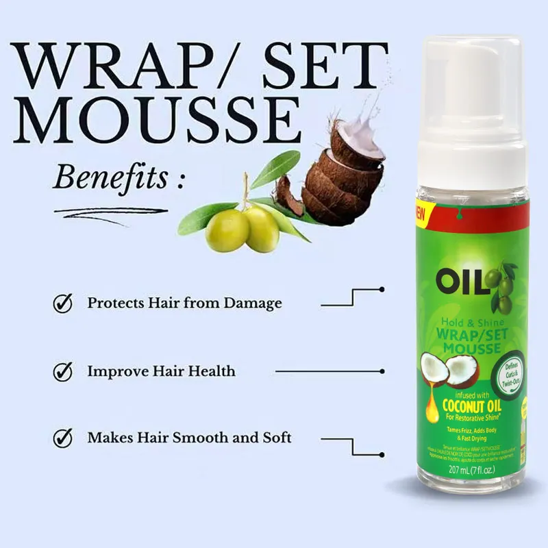Soft Shiny Foaming Wrap Hair Mousse With Brush Scent Olive Oil Foaming Lotion Mousse For Curls Waves Wigs Hair Styling hair styling mousse