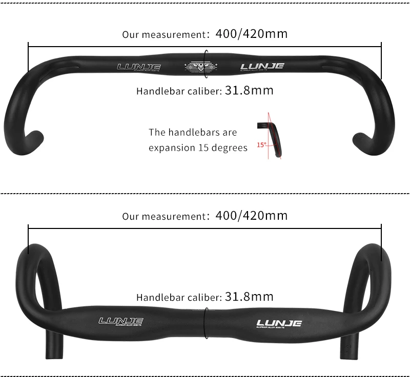 LUNJE Ultraleichter Rennrad-Lenker, Fahrradgriff, Racing Drop Bar, Fahrrad, reduziert Widerstand, gebogener Lenker, Fahrradteile – Detail 6