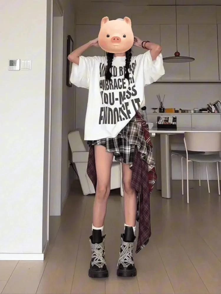 Vintage Fashion High Quality Plaid A-line Skirt Summer Women High Street Sexy Slim Asymmetrical Mini Skirt Coquette Streetwear 4