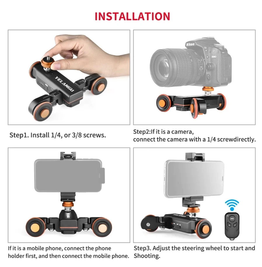 YELANGU L4X Motorize Slider Rechargeable Camera Dolly Slider Rail for DSLR Camera Camcorder Gopro Smartphone Track