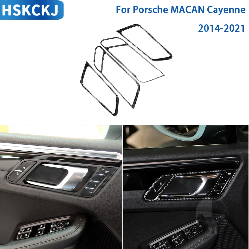 

Автомобильные аксессуары для Porsche MACAN Cayenne 2014-2021, карбоновая внутренняя дверная ручка, рамка, отделка, стикер