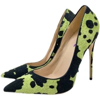 2020 New Women's Shoes Camouflage Horse Hair Celebrity High Heels 12CM Thin Heels Pointed Shallow Mouth Single Shoes Banquet Sho