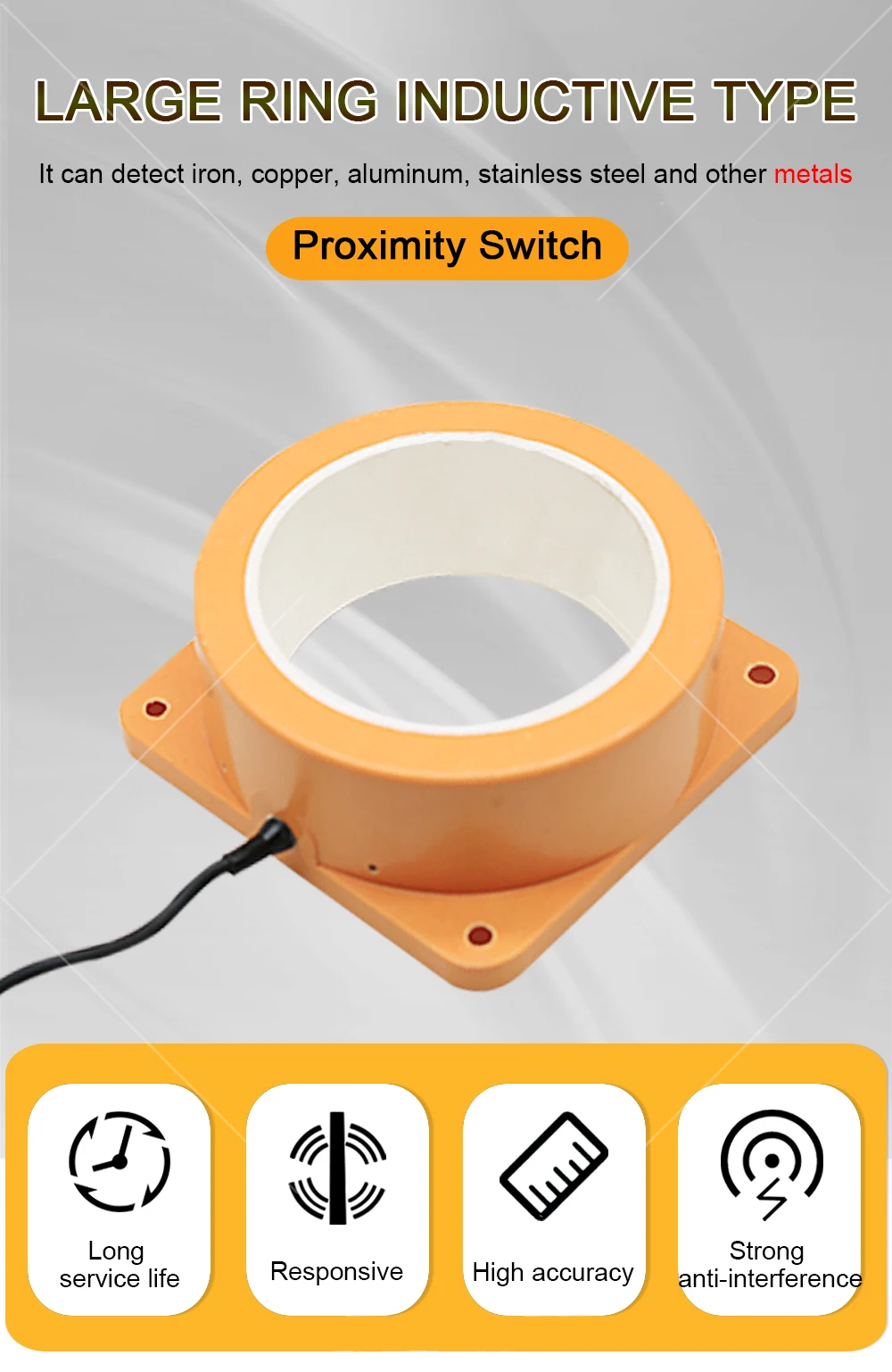 Grande interruptor de proximidade indutivo anular, PNP