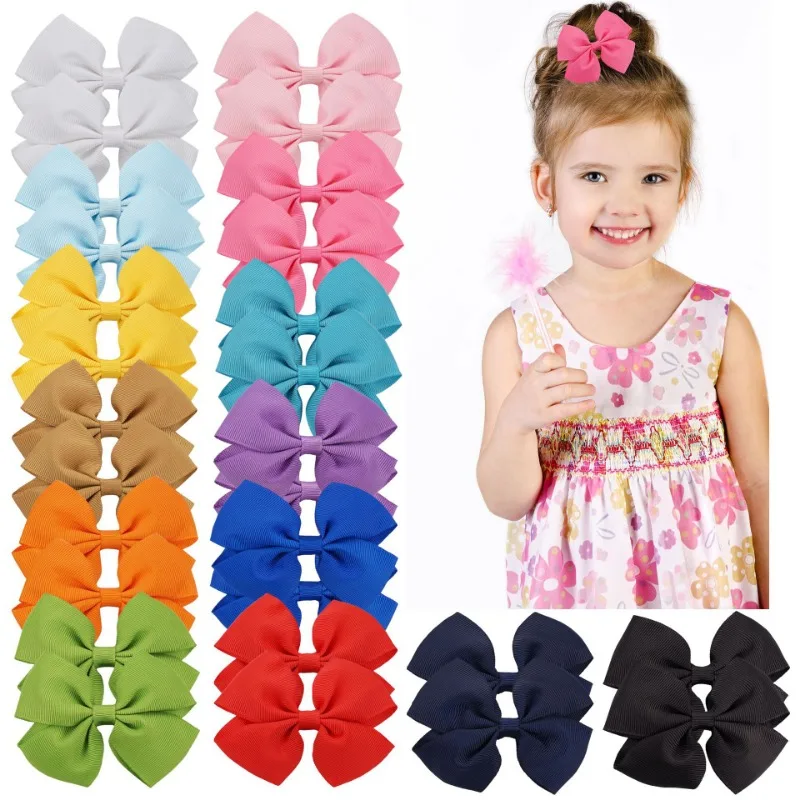 

20Pcs/Set Sweet Solid Color Bows HairClip For Kids Girls Grosgrain Ribbon Bowknot Mini Hairpins Headwear Hair Accessories