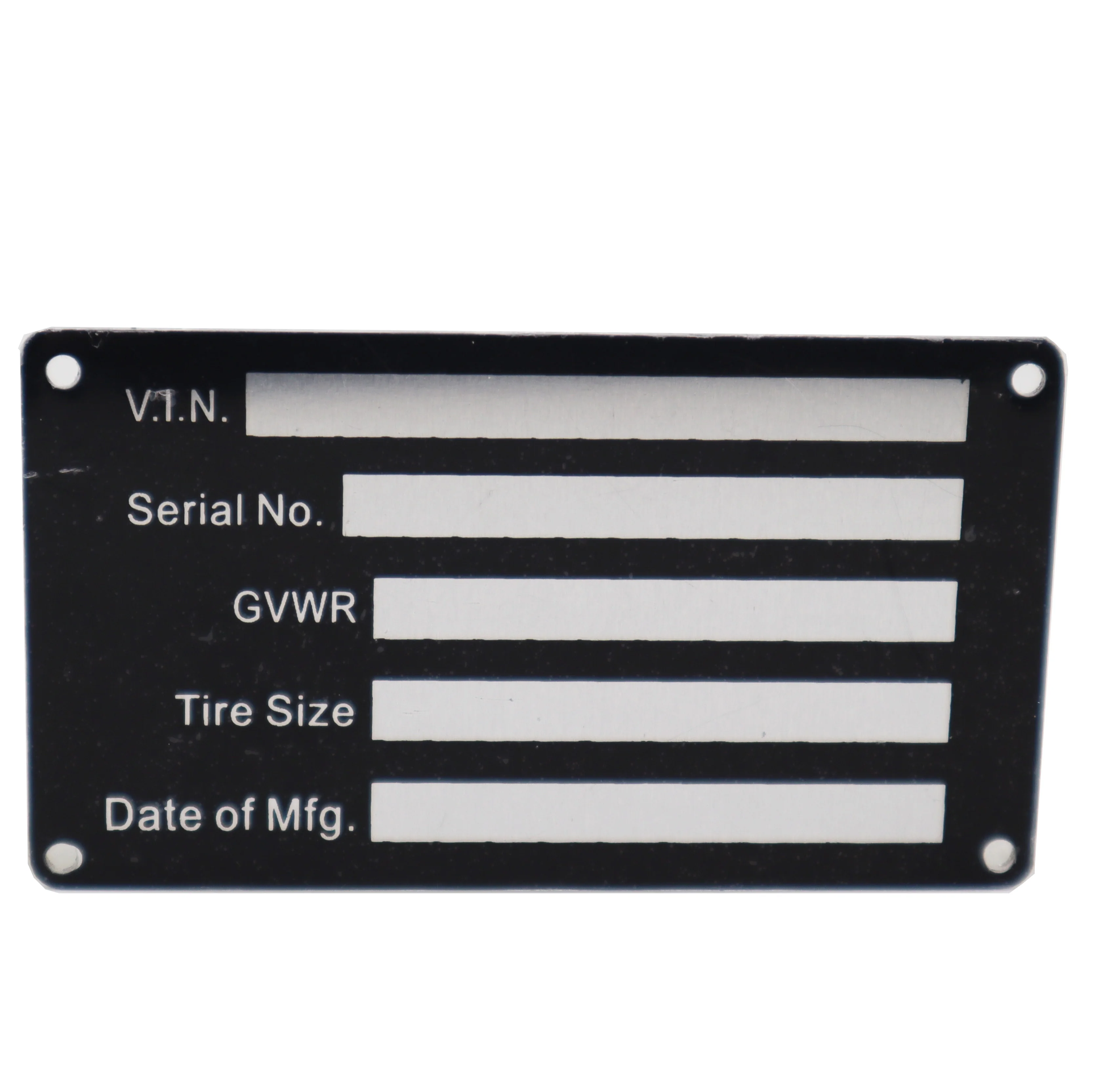 Blank Med Trailer Truck Equipment VIN Plate Frame Serial No Model # ID Tag GVWR Vin Plate for Trailers, Trucks and Equipment