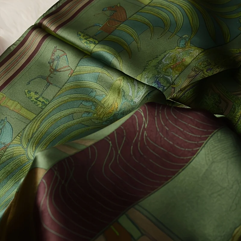 2025 New Green Print Square Scarf Simulated Silk Thin Satin Neck Scarf Elegant Ladies Professional Decorative Small Scarf 6