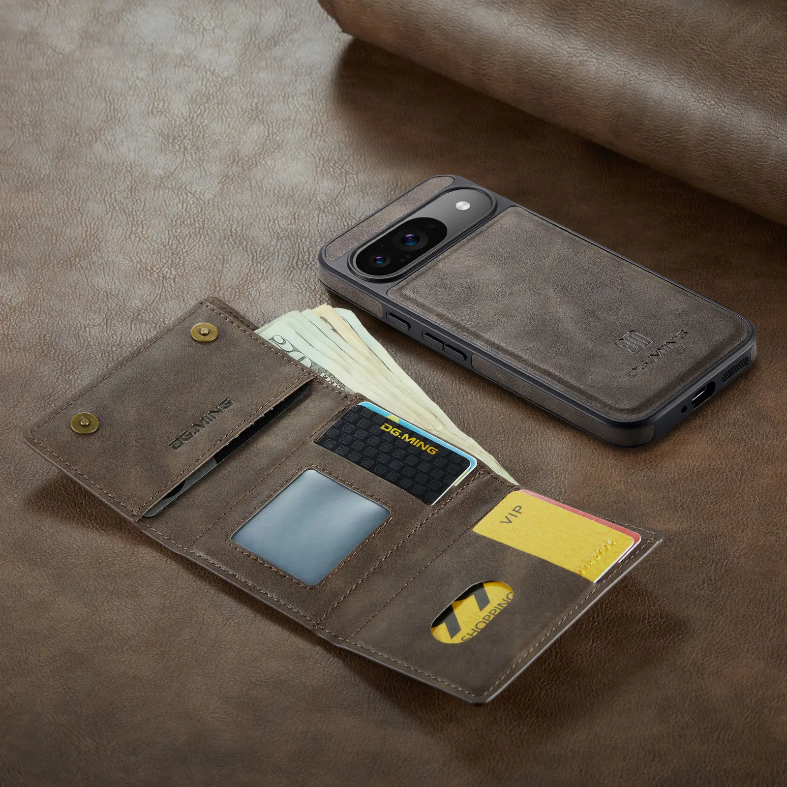 Premium RFID-Blocking Leather Wallet Case - 2-in-1 Detachable Magnetic Cover