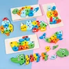 3D Stereoscopic Montessori Wooden Puzzle Cartoon Dinosaur Animal Shape Color Cognitive Educational Game Toy Kids Birthday Gift 3