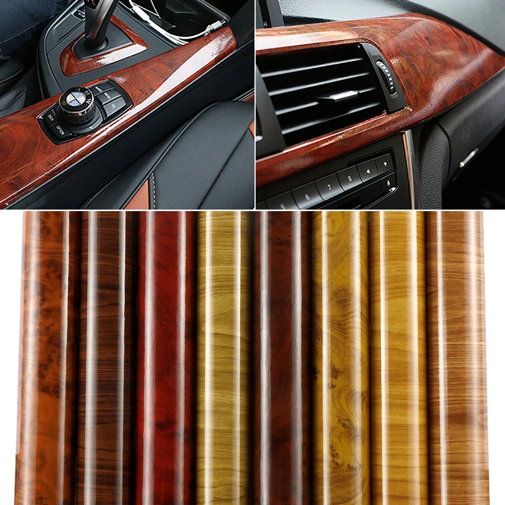 30*100cm Glossy Wood Grain Vinyl Film Decal Auto Foil Textured
