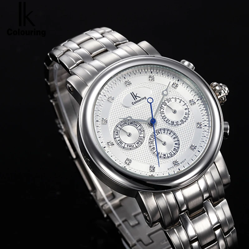 

Luxury Brand IK Colouring Automatic Mechanical Men‘s Watches Waterproof Multi-function Dial Diamond Full Stainless Clock 98535-S