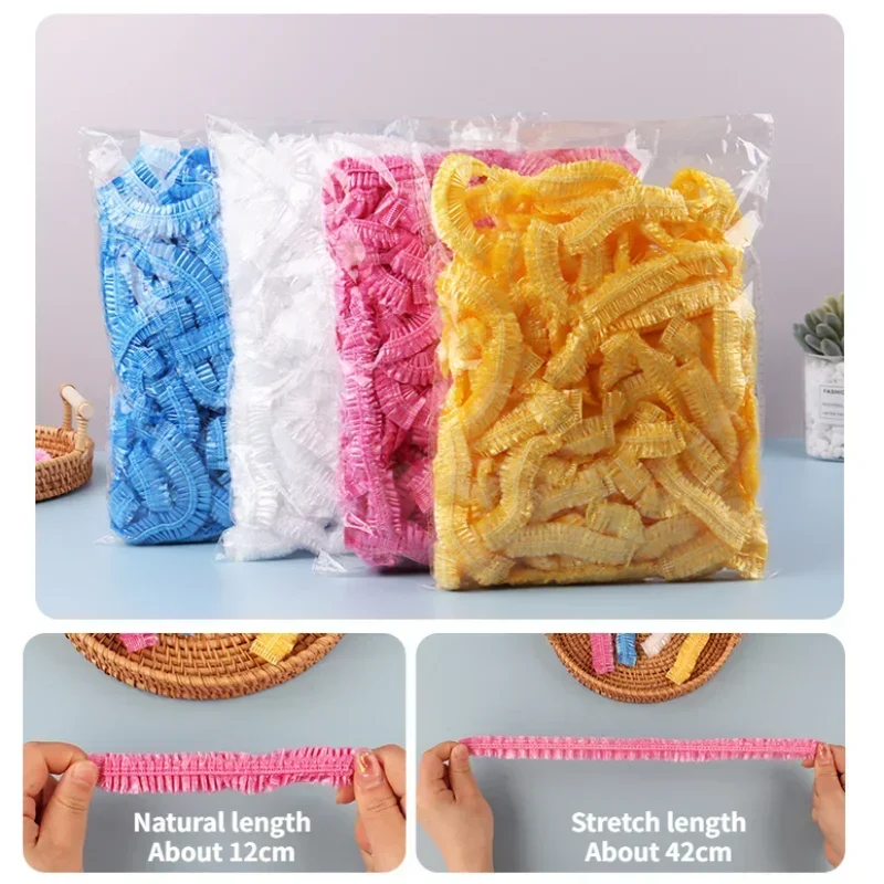 100pcs Plastic Food Cover Fresh-keeping Bag Shower Cap Shoe Cover Kitchen Storage Accessories