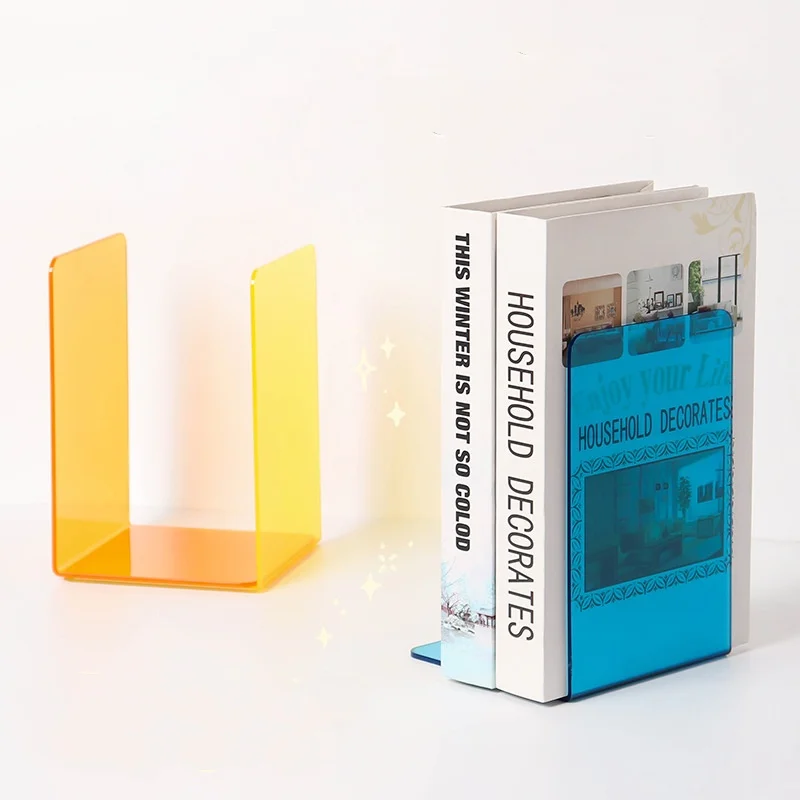 Bview Art 1pcs L-shaped colourful transparent book desktop storage stand book shelf drop resistant plastic 3