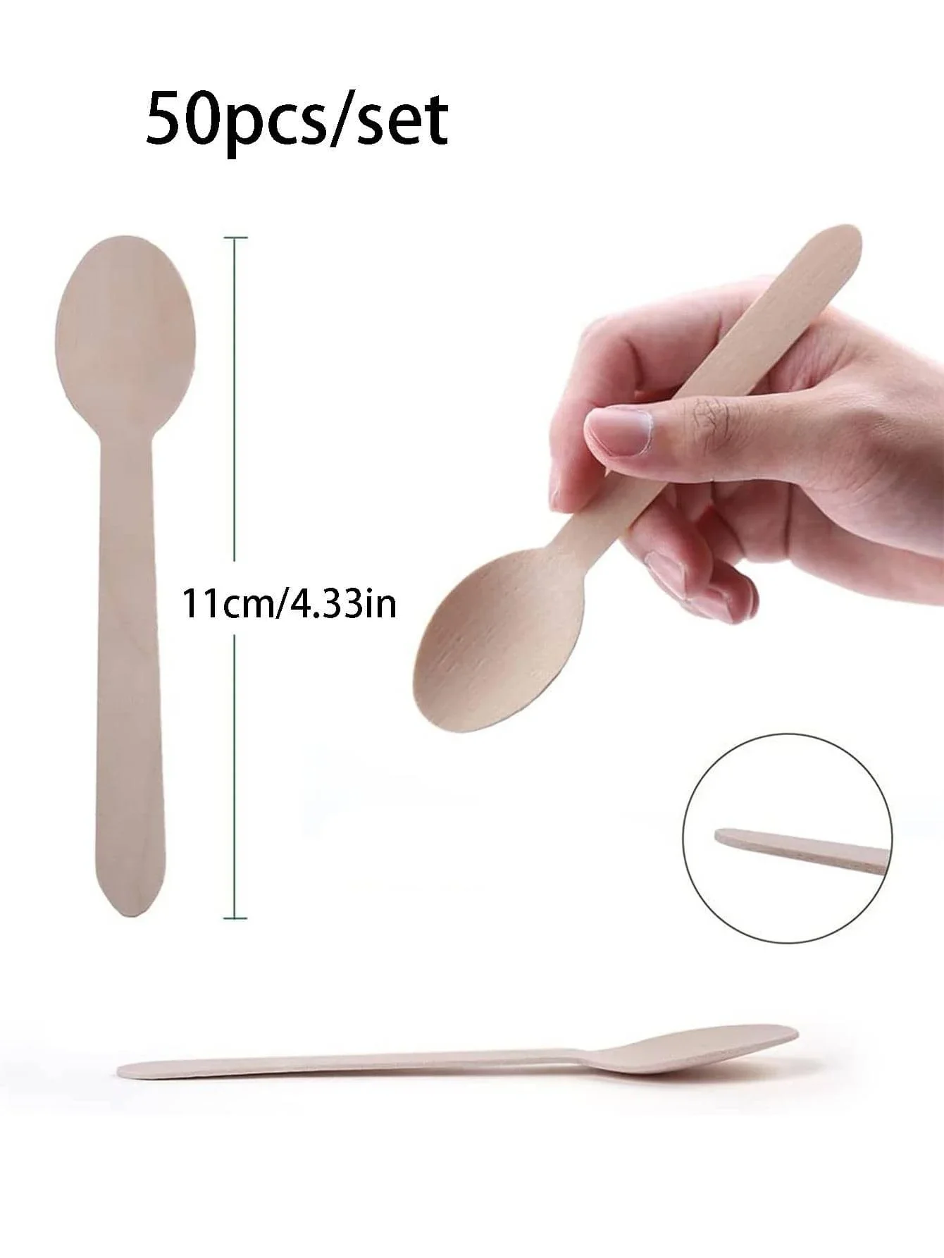 50pcs Disposable Wooden Spoon Eco-friendly Tableware, Suitable For Parties, Birthdays, Barbecues, Weddings, Picnics