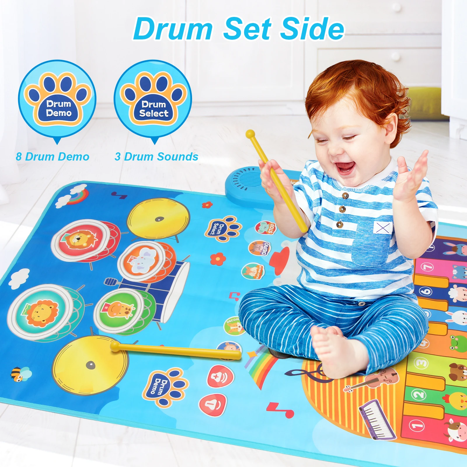 80x50cm Cartoon Musical Piano Mat Floor Play Mat For Kids Educational Toys Jazz Drum Toys with 6 Instruments Sounds Music Toys 6