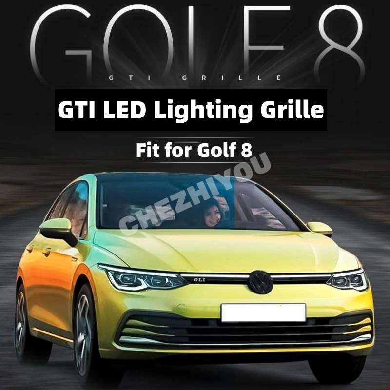폭스바겐 골프 8 GTI 프론트 그릴 및 램프 헤드라이트, 다이내믹 라이트, 골프 8 LED 조명 그릴, 센터 로고, 자동차 액세서리