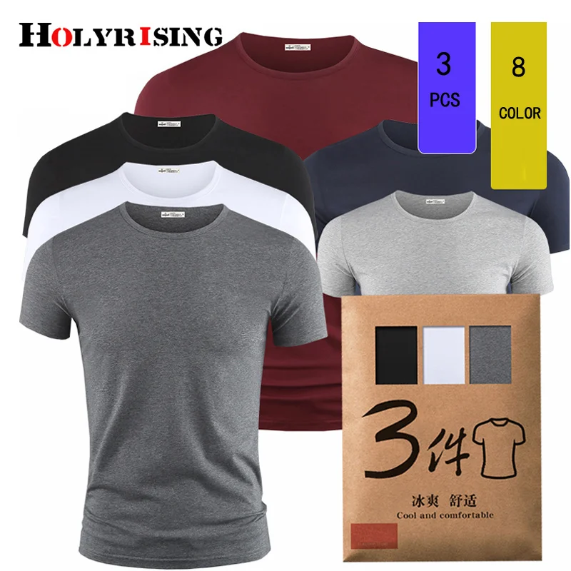 Holyrising Men T Shirt Short Sleeves 3-pack shirt Solid Cotton s ee Summer op Sous Vetement Homme 19174