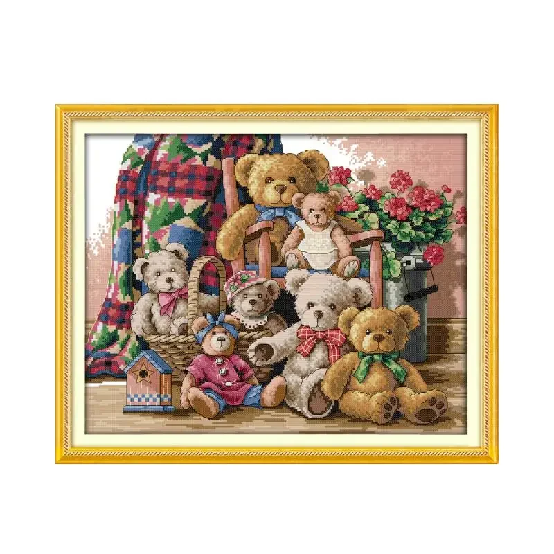 Bear club cross-stitch kit animal cartoon family DIY set DMC color 18ct 14ct 11ct cotton thread embroidery craft,cross stitch kit
