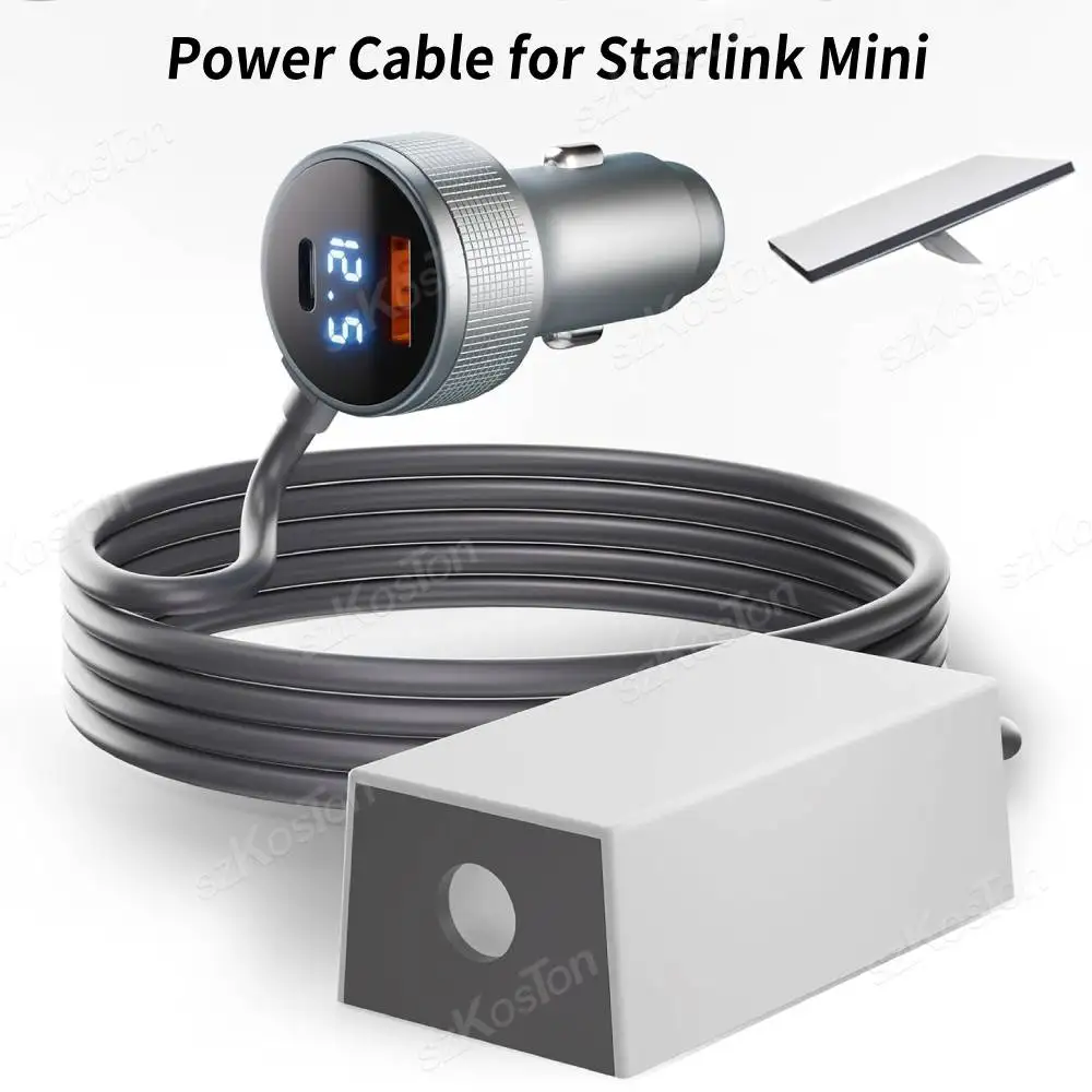  Cable de alimentación para Mini adaptador de coche Starlink con convertidor elevador USB-A QC 3,0, puertos tipo C PD 45W, adaptador de encendedor de cigarrillos