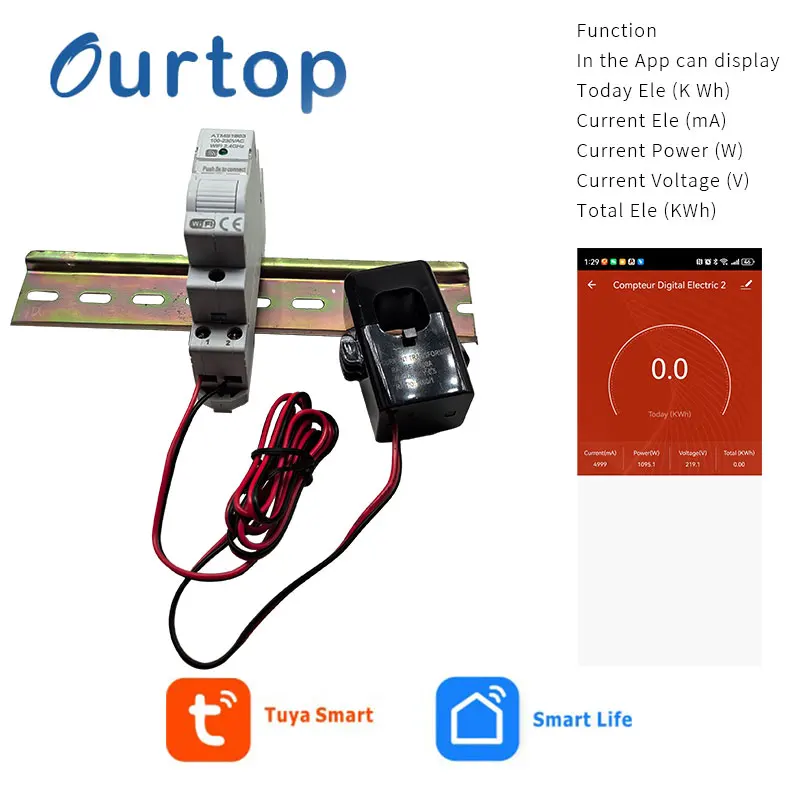2P 63A - 220V - Compteur D'énergie Intelligent Tuya, Wi-fi, Prépayé