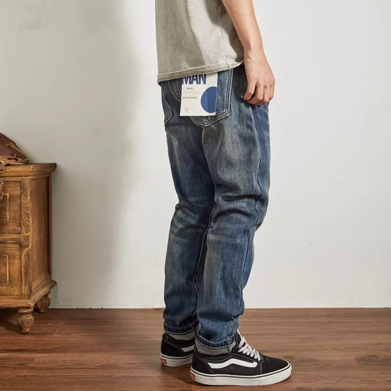 Men's autumn and winter warm straight tube heavy slant pocket casual pants 6