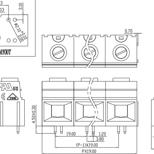 5Pcs KF139 -19.0mm 1P connector screw type PCB terminal block 100A high current can be spliced