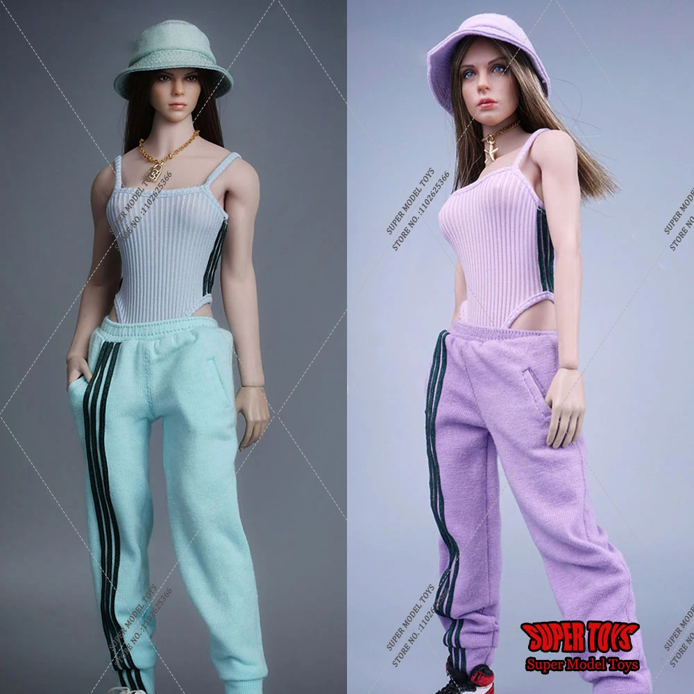 

Hip-hop Style 1/6 Scale Women Solider Elastic Knitted Sling Bodysuit Top Harlan Trousers Fisherman Hat for 12'' Action Figure