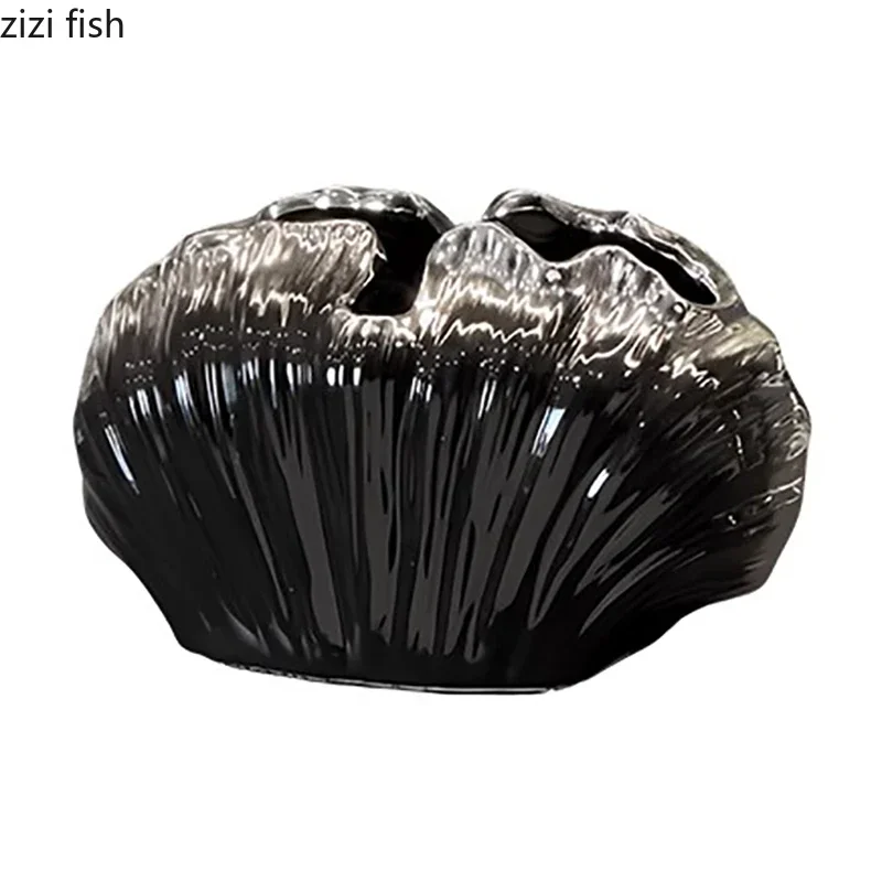 Ceramic Tissue Box Glazed Shell Clamshell Desktop Storage Box Ashtray Napkin Holder Toilet Paper Holder Home Decoraction Luxury 6