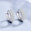 High Quality 925 Sterling silver Double row crystal Round Earrings Stud for women Fashion designer Jewelry Couple Gifts 2