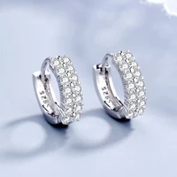 High Quality 925 Sterling silver Double row crystal Round Earrings Stud for women Fashion designer Jewelry Couple Gifts 2