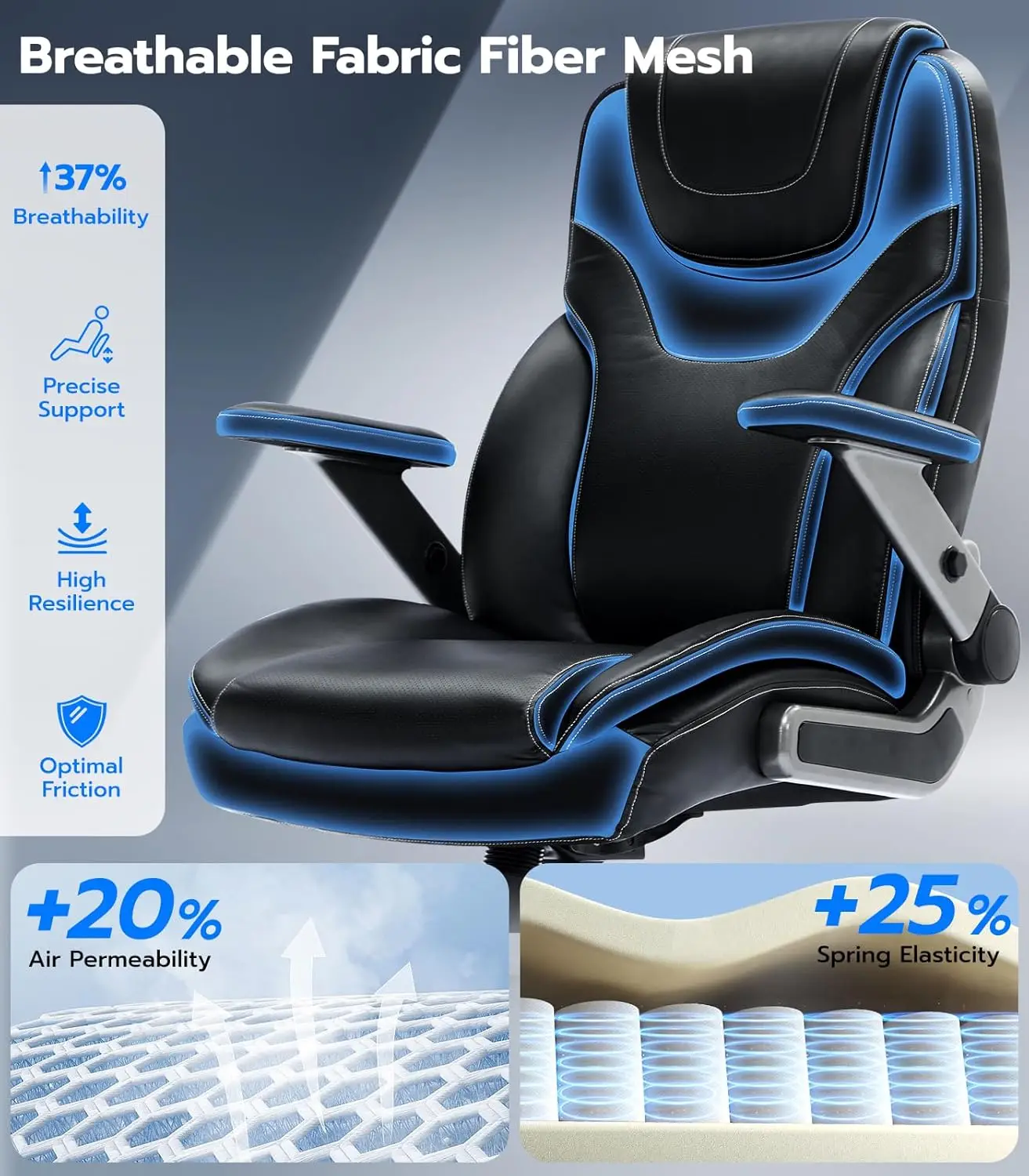 Big and Tall Office Chair with 5D Adjustable Arms, 600lbs Ergonomic Executive Chair with Adjustable Lumbar Support, Fabric and P 6