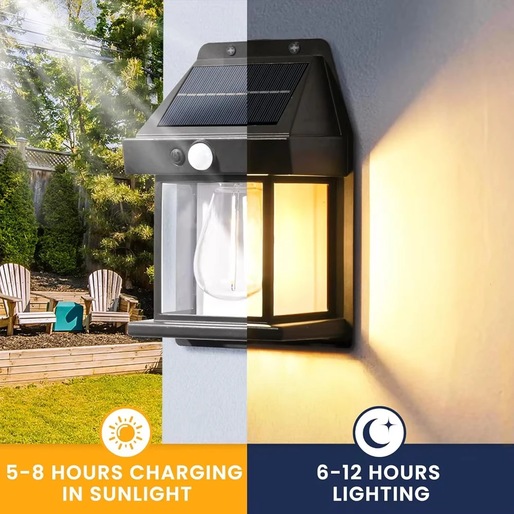 Outdoor Solar Wall Lamp Waterproof Tungsten Filament Lamp Induction Lamp Household Garden Wall Light Villa Lighting Night Light