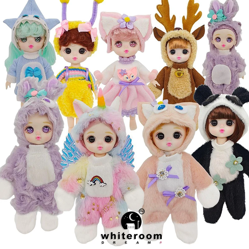 New Bjd Mini Doll For Girls Cute Face Starry Sky Manga Eye Rabbit Kitten Panda Animal Fluffy Clothes Unicorn Dolls Girl Gift Toy