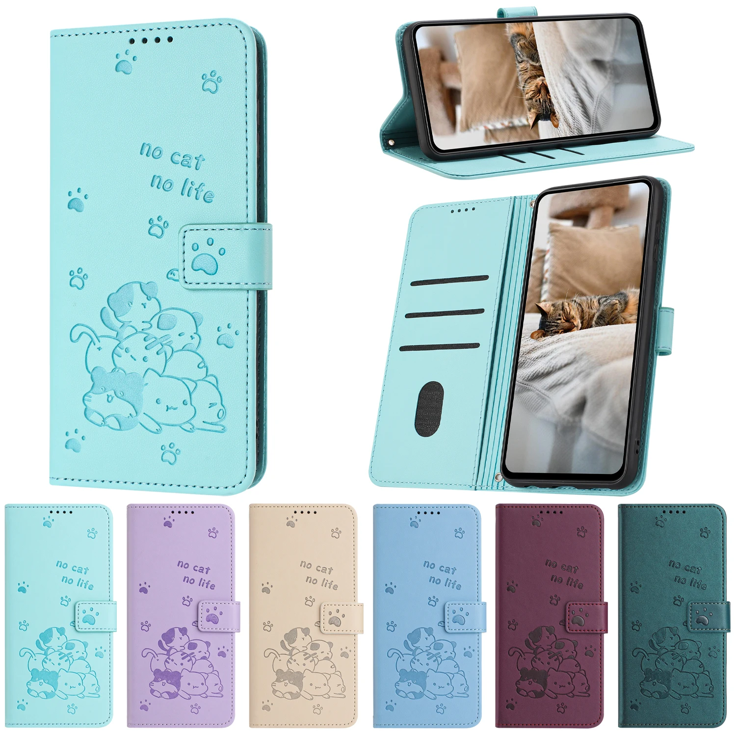 Luxury 3D Cat Wallet Case - Premium Flip Leather Phone Cover with Magnetic Stand