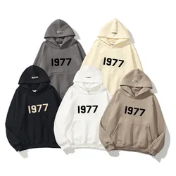 Streetwear ESSENTIALS Fashion Hoodies Men Women's Loose Plus Fleece Autumn Winter Warm 1977 Letter Hoodies Ropa Para Hombres Top