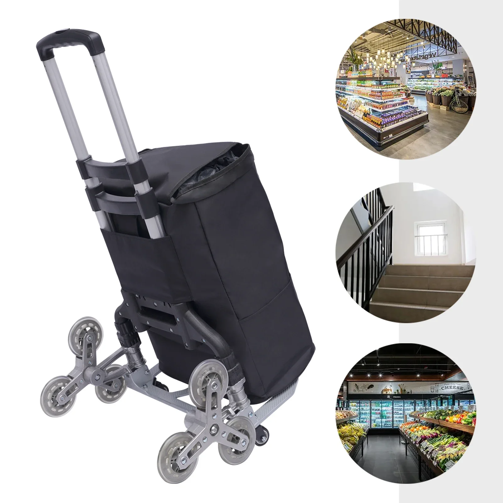 Treppensteigender Schubwagen, robuster Handwagen, tragbarer, zusammenklappbarer Wagen, Aluminium-Gepäckwagen mit 6 Rädern und 4 Universalrädern