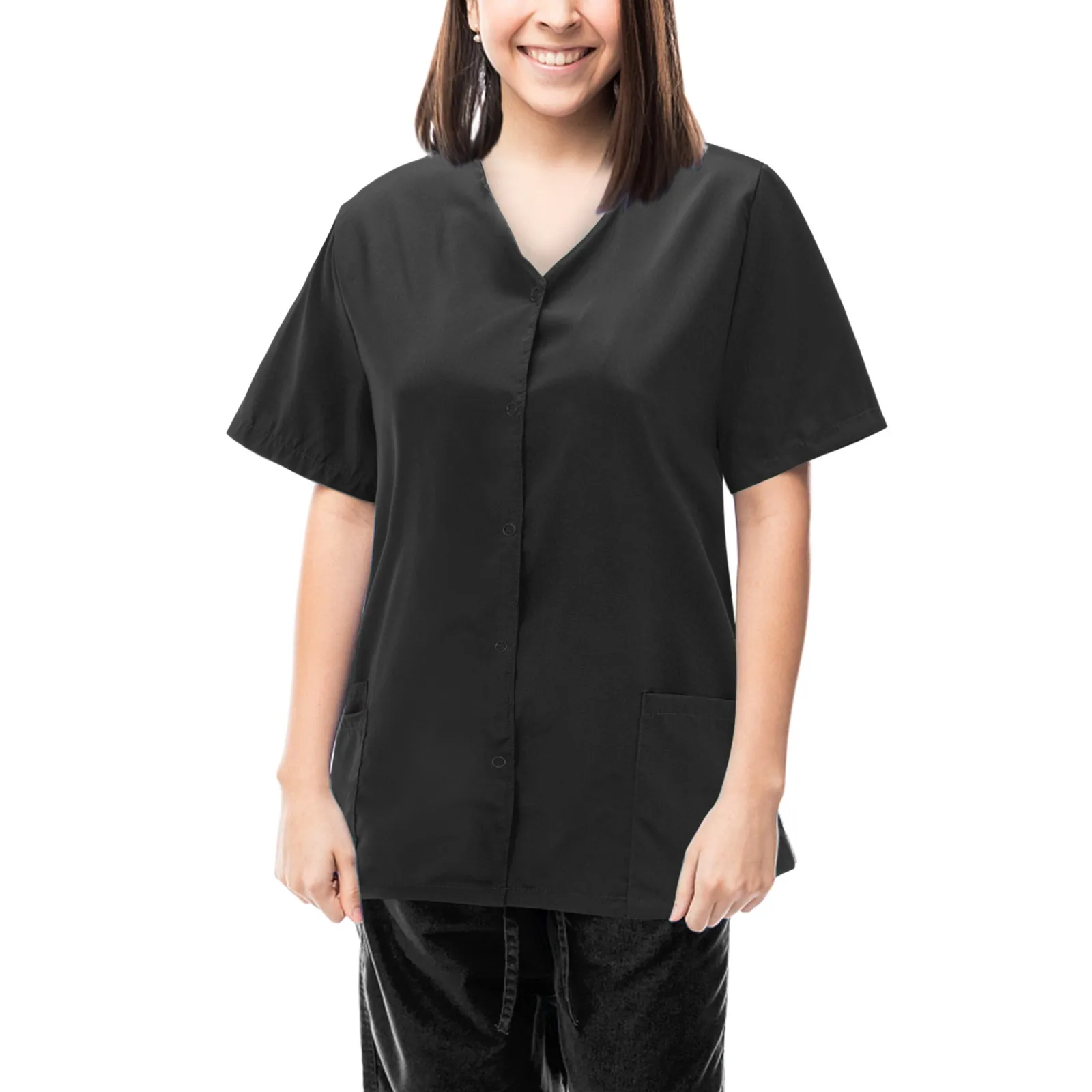 

Solid Color Womens Short Sleeve Working Uniform Loose Oversize Carer Workwear Nursing Overalls Medical Dentist Nurse Scrubs Tops