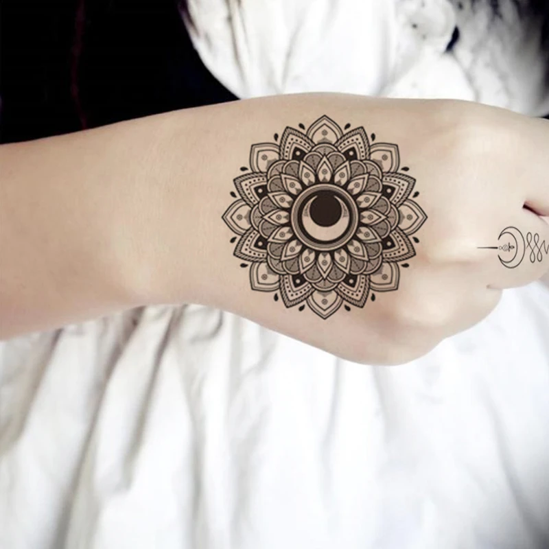 Tattoo Sticker Temporary Tattoos Tattoo Sleeve VeeCharm-Black Henna Temporary Tattoos For Women, Lace/Bohemia/Mandala Flower, Fake Sleeve Tattoos, Body Art, 1/9 Sheet