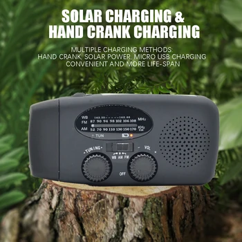 2000 mAh Emergency Radio with LED Lights Radio USB Solar Charging Light Outdoor Travel Portable Rechargeable FM/AM Radio 2
