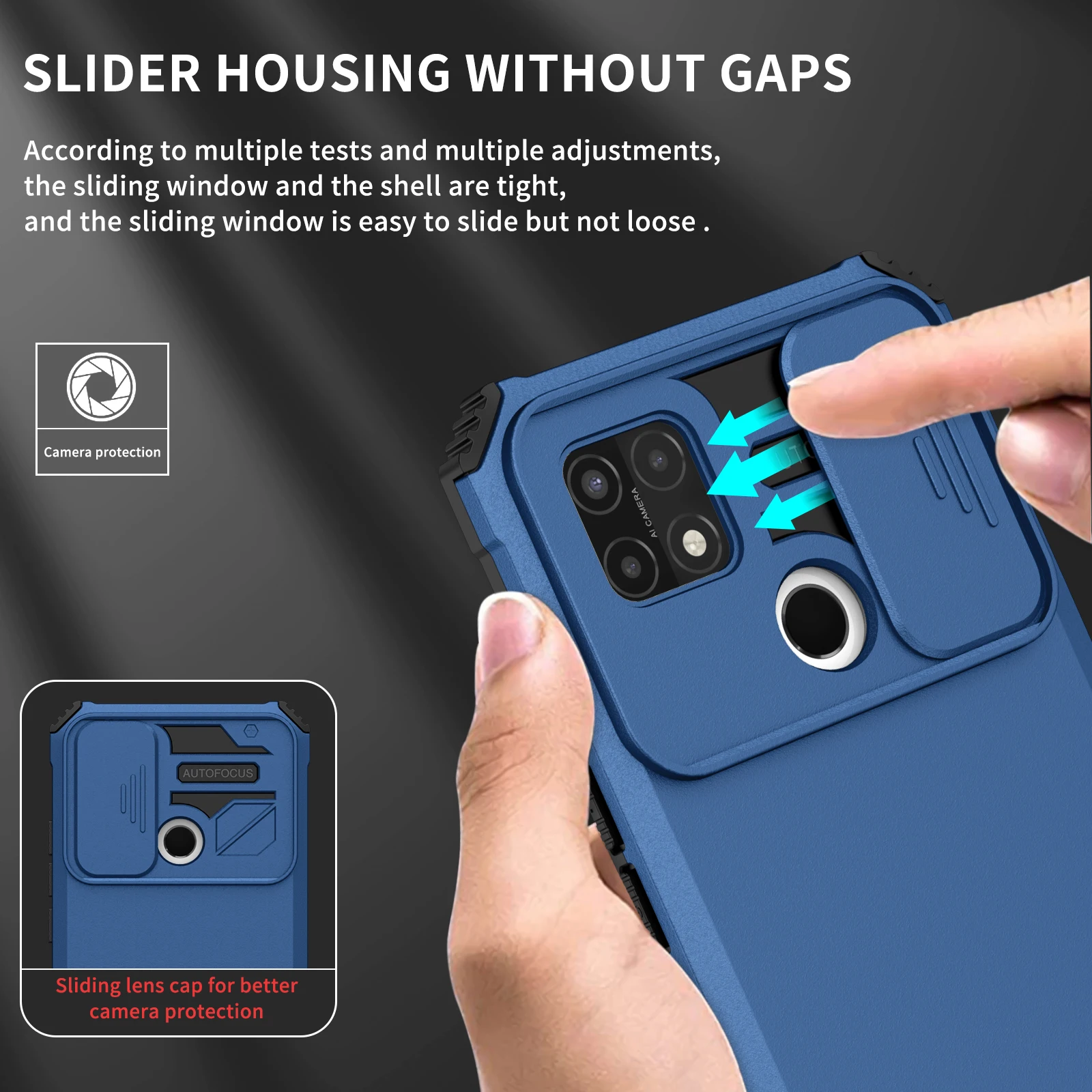 Durable Slide Camera Armor Phone Case with Plastic Holder and Hard Cover