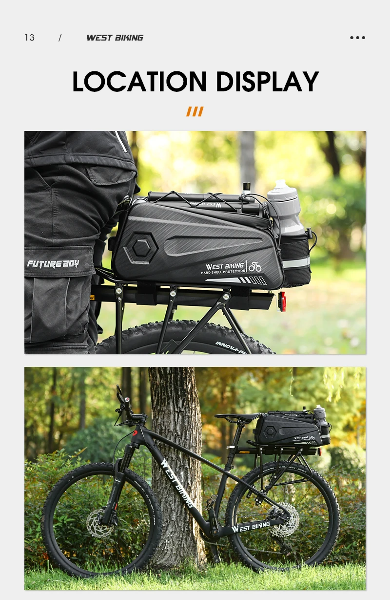 WEST BIKING Hartschalen-Gepäckträgertasche Große Kapazität Reflektierend Superwasserdicht Hintere Sitzgepäckträgertasche Reisetasche MTB Fahrradzubehör – Detail 20