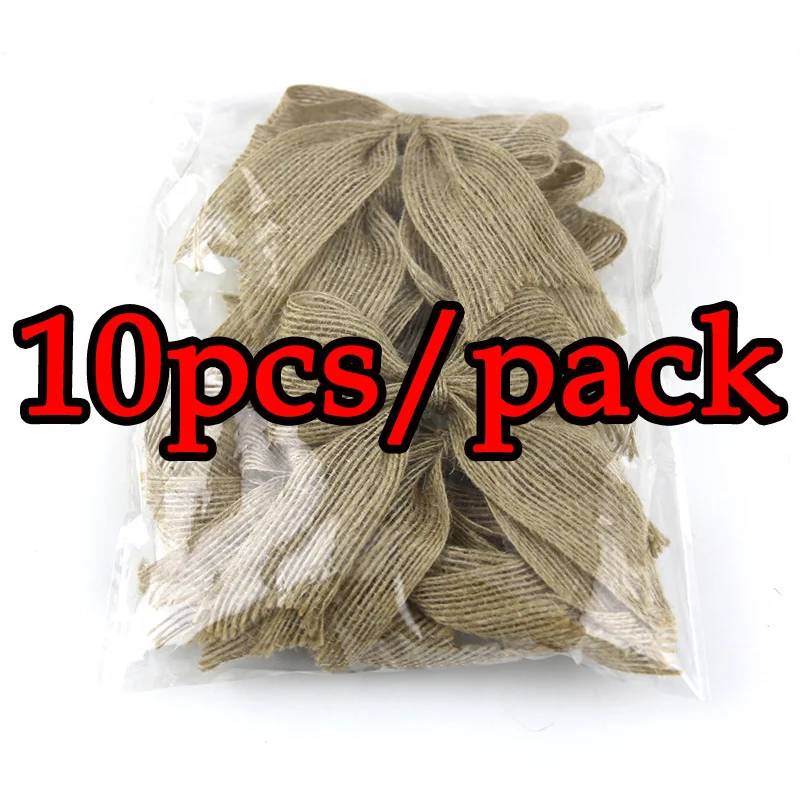 (10 Pcs/pack) 8*9cm Natural Linen Linen Bow Tie Bag Decoration Gift Box Packaging Hat Clothing Decorations AccessoriesHandmade