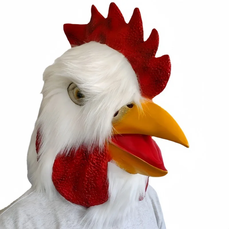 Rooster Head Cover Mask Full Face Chicken Head Headgear Latex Animal Halloween Party Cosplay Props Latex Mask Funny Dress Up