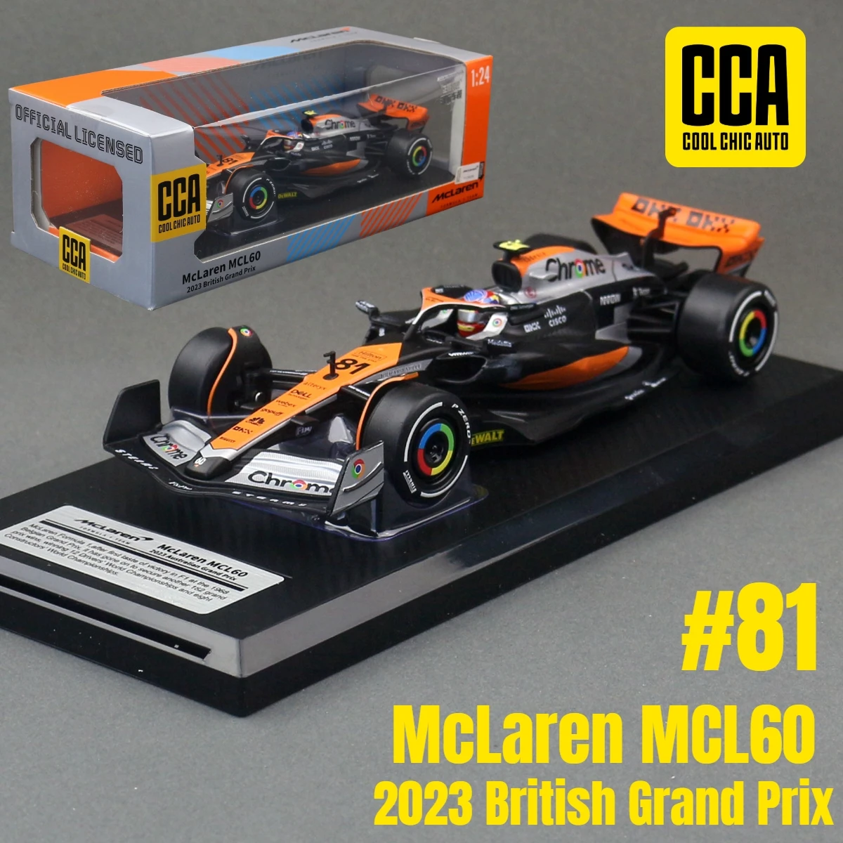 1/24 McLaren F1 MCL60 2023 Racing Team CCA 1:24 Diecast Metal Toy